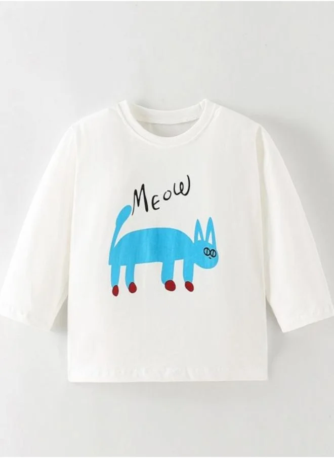 YUNIQEE White Printed Long Sleeve Crew Neck T-Shirt