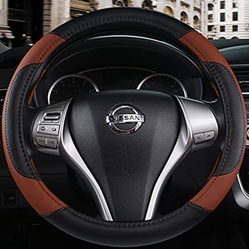 szttswamp Leather Car Steering Wheel Cover, Non-Slip Car Wheel Cover Protector Breathable Microfiber Leather Universal Fit for Most Cars(Brown) - Image 3