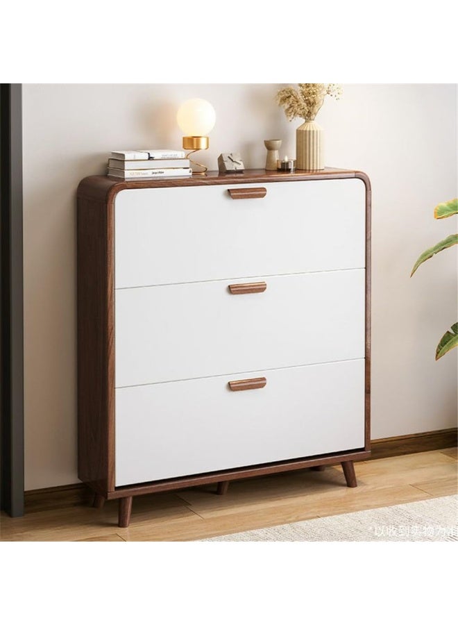 خزانة أحذية بثلاثة أدراج قابلة للطي، مقاس 100*24*119 سم، خزانة أحذية خشبية مخفية، خزانة تخزين أحذية منزلية عصرية، خزانة تخزين أحذية مستقلة للمدخل (أبيض، XG029) - Image 1