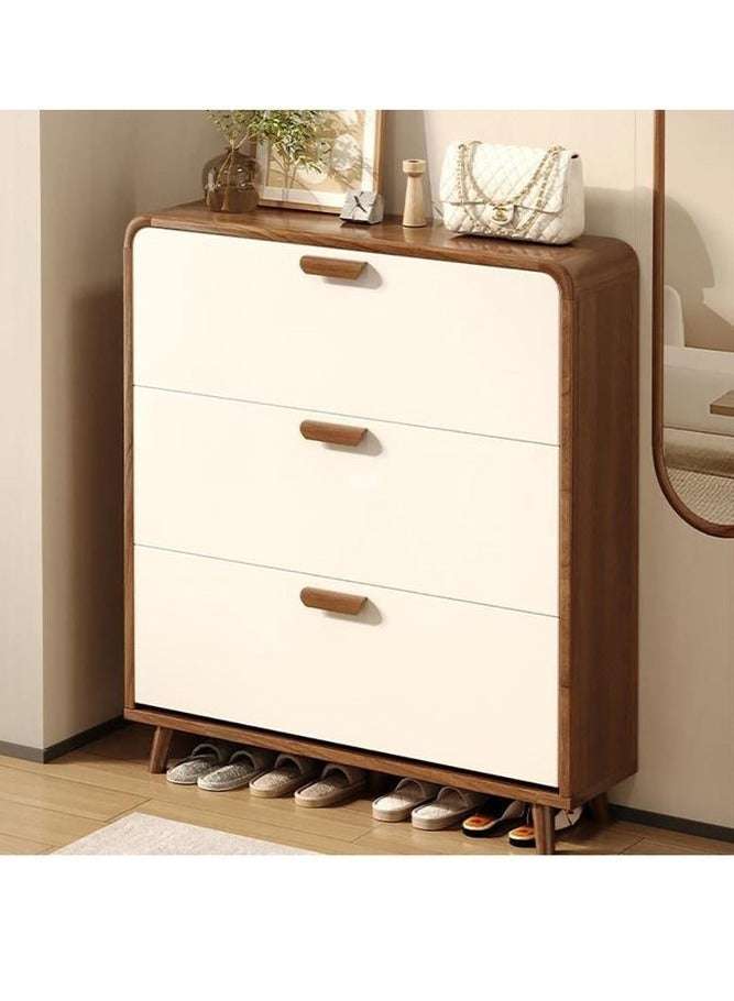 خزانة أحذية بثلاثة أدراج قابلة للطي، مقاس 100*24*119 سم، خزانة أحذية خشبية مخفية، خزانة تخزين أحذية منزلية عصرية، خزانة تخزين أحذية مستقلة للمدخل (أبيض، XG029) - Image 2
