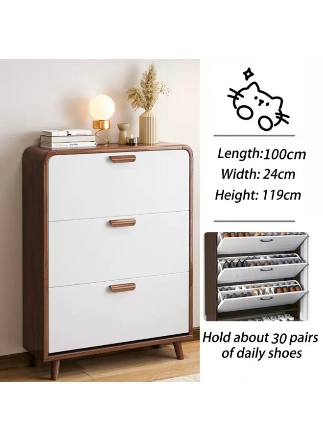 خزانة أحذية بثلاثة أدراج قابلة للطي، مقاس 100*24*119 سم، خزانة أحذية خشبية مخفية، خزانة تخزين أحذية منزلية عصرية، خزانة تخزين أحذية مستقلة للمدخل (أبيض، XG029) - Image 3