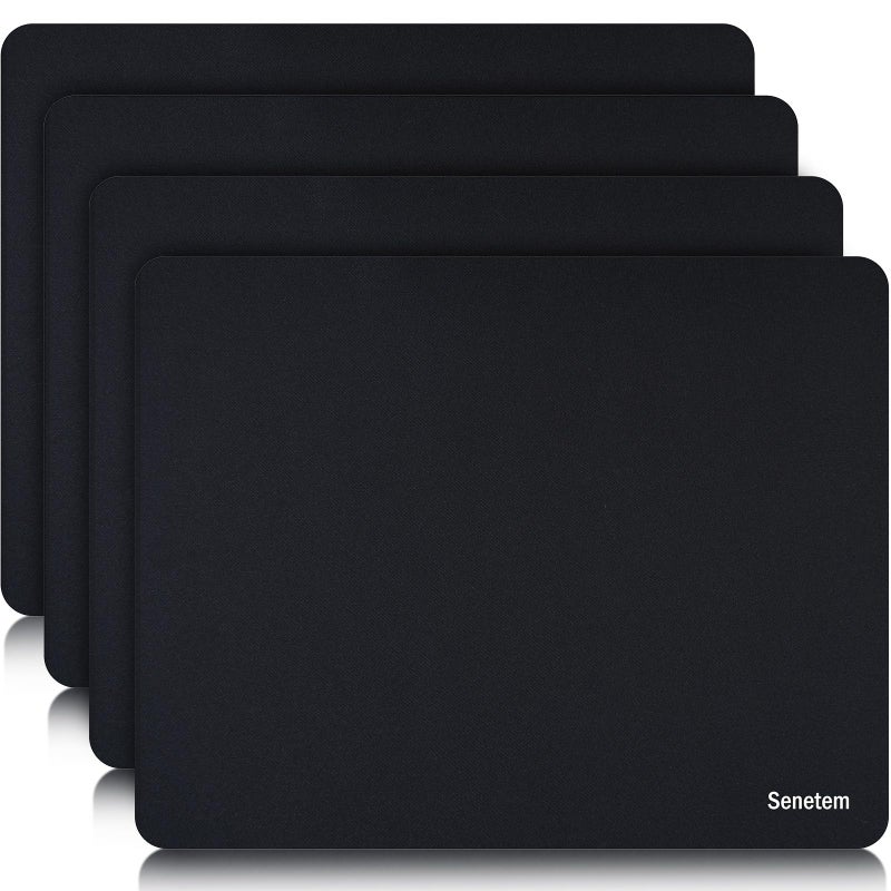 Senetem 4-Pack Mouse Pad, Ultra-Smooth Gaming Mousepad, Non-Slip Rubber Base, Washable Surface Fits Wired & Wireless Mouse â€“ Perfect for Desk, Laptop, PC & Office, Small Portable, 11x8.6 in, Black - Image 1