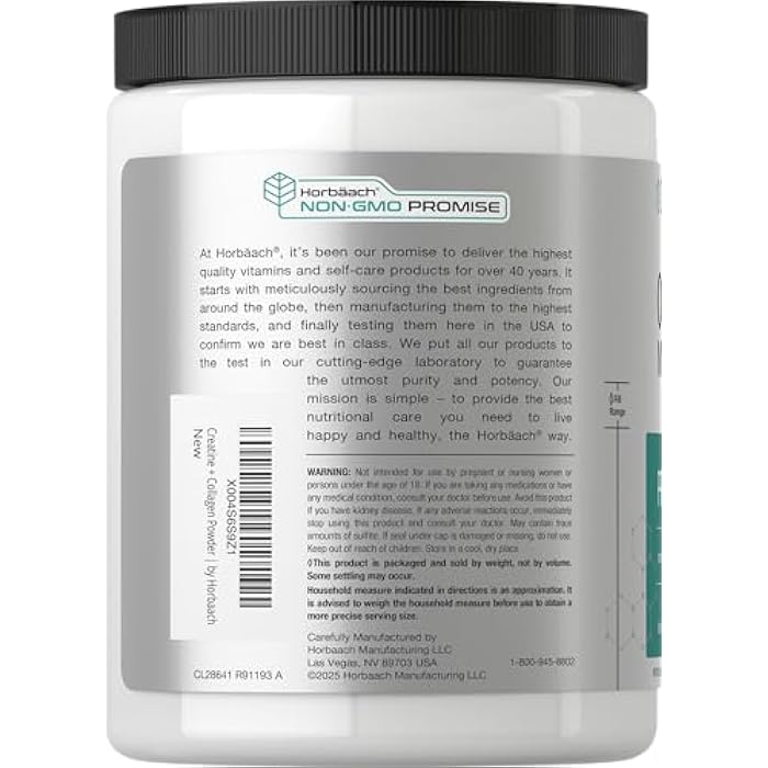 Horbäach Creatine Monohydrate Powder | with Collagen and L-Taurine | 10.05 oz | Unflavored | for Women and Men | Non-GMO, Gluten Free - Image 3