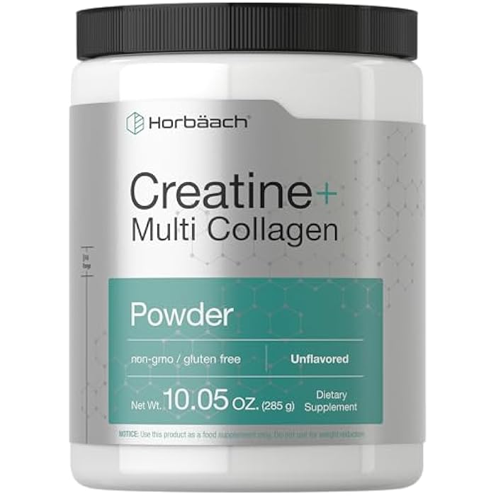 Horbäach Creatine Monohydrate Powder | with Collagen and L-Taurine | 10.05 oz | Unflavored | for Women and Men | Non-GMO, Gluten Free - Image 1