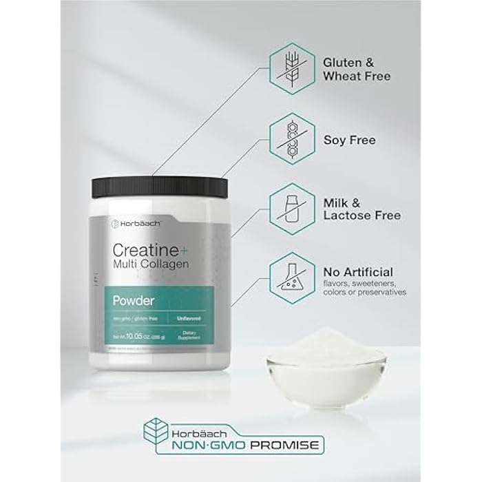 Horbäach Creatine Monohydrate Powder | with Collagen and L-Taurine | 10.05 oz | Unflavored | for Women and Men | Non-GMO, Gluten Free - Image 5