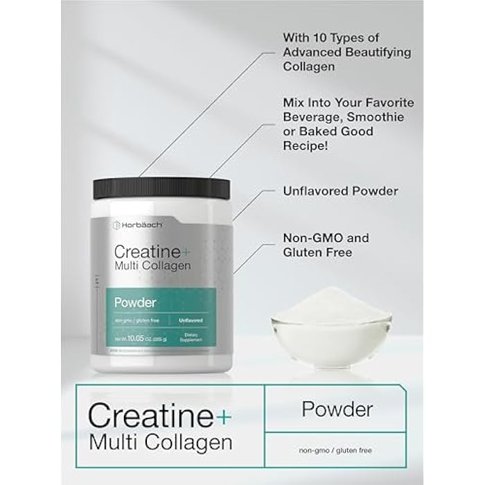 Horbäach Creatine Monohydrate Powder | with Collagen and L-Taurine | 10.05 oz | Unflavored | for Women and Men | Non-GMO, Gluten Free - Image 4