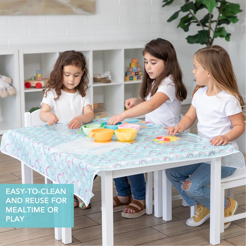 Bumkins Baby Splat Mat - Under High Chair Mess Mat for Kids, Waterproof Reusable Fabric, Arts & Crafts, Playtime, 42inx42in, Rainbow Blue - Image 4