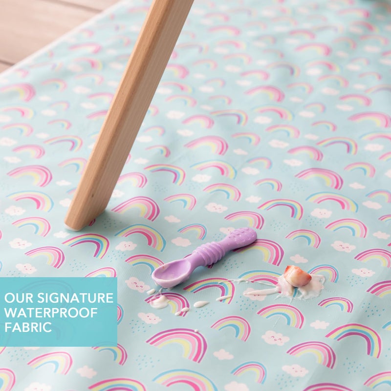 Bumkins Baby Splat Mat - Under High Chair Mess Mat for Kids, Waterproof Reusable Fabric, Arts & Crafts, Playtime, 42inx42in, Rainbow Blue - Image 3