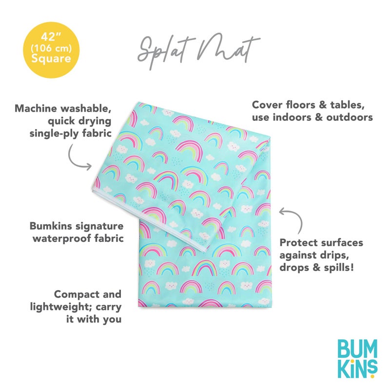 Bumkins Baby Splat Mat - Under High Chair Mess Mat for Kids, Waterproof Reusable Fabric, Arts & Crafts, Playtime, 42inx42in, Rainbow Blue - Image 5