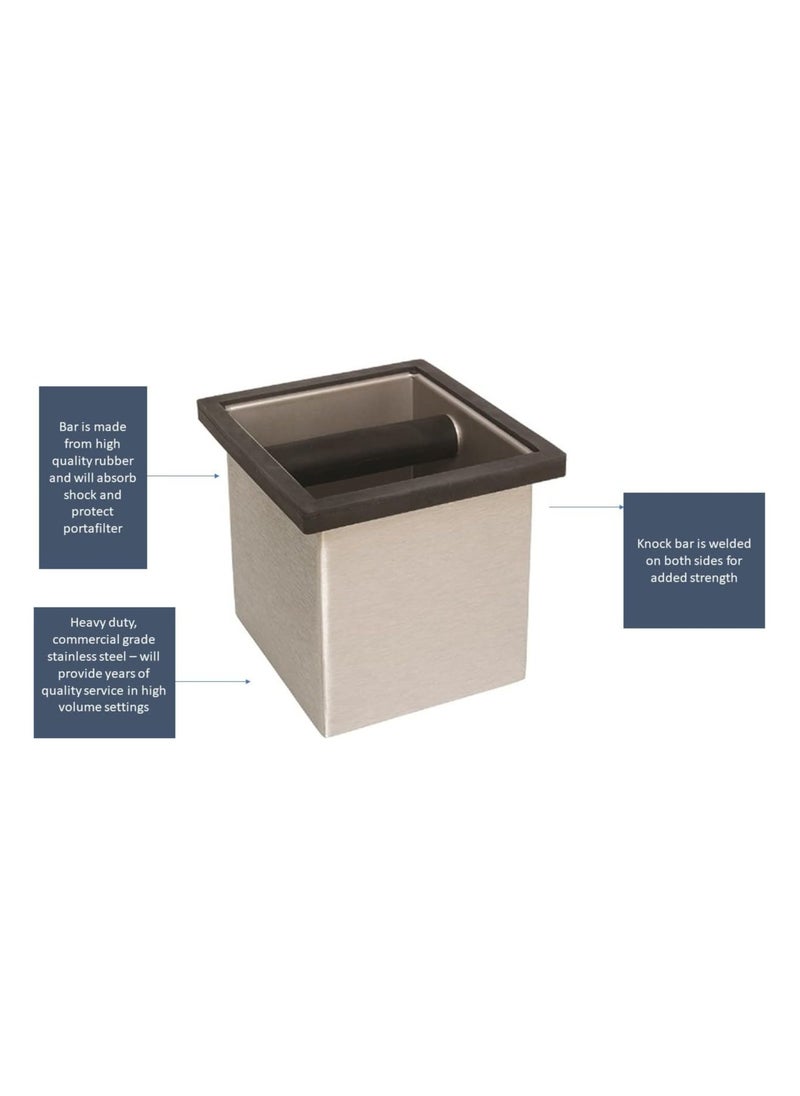 Rattleware - Rattleware Stainless Steel Knock Box | Heavy-Duty Espresso Grounds Container, Welded Bar, Durable and Efficient for Baristas - Quality Coffee Preparation (6"x5.5"x6") - Image 1