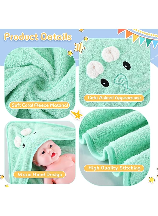 Excefore Baby Bath Towel 4 Pcs 31.5 X 31.5 Inch Coral Fleece Baby Hooded Towel Absorbent Soft Baby Towels For Newborn Cartoon Animal Hooded Bath Blanket For Newborns And Infants - Image 5