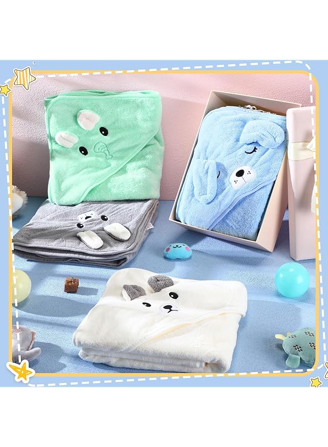 Excefore Baby Bath Towel 4 Pcs 31.5 X 31.5 Inch Coral Fleece Baby Hooded Towel Absorbent Soft Baby Towels For Newborn Cartoon Animal Hooded Bath Blanket For Newborns And Infants - Image 3