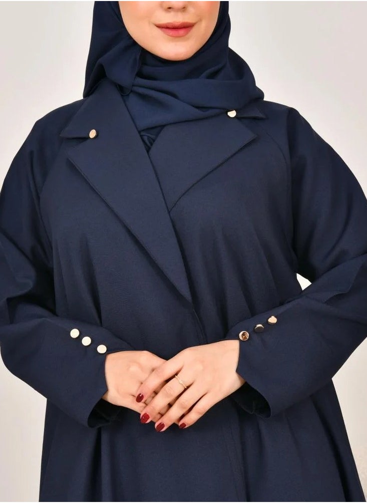 lamha abaya - Navy blue cloche blazer with gold buttons on the sleeves and collar - Image 1