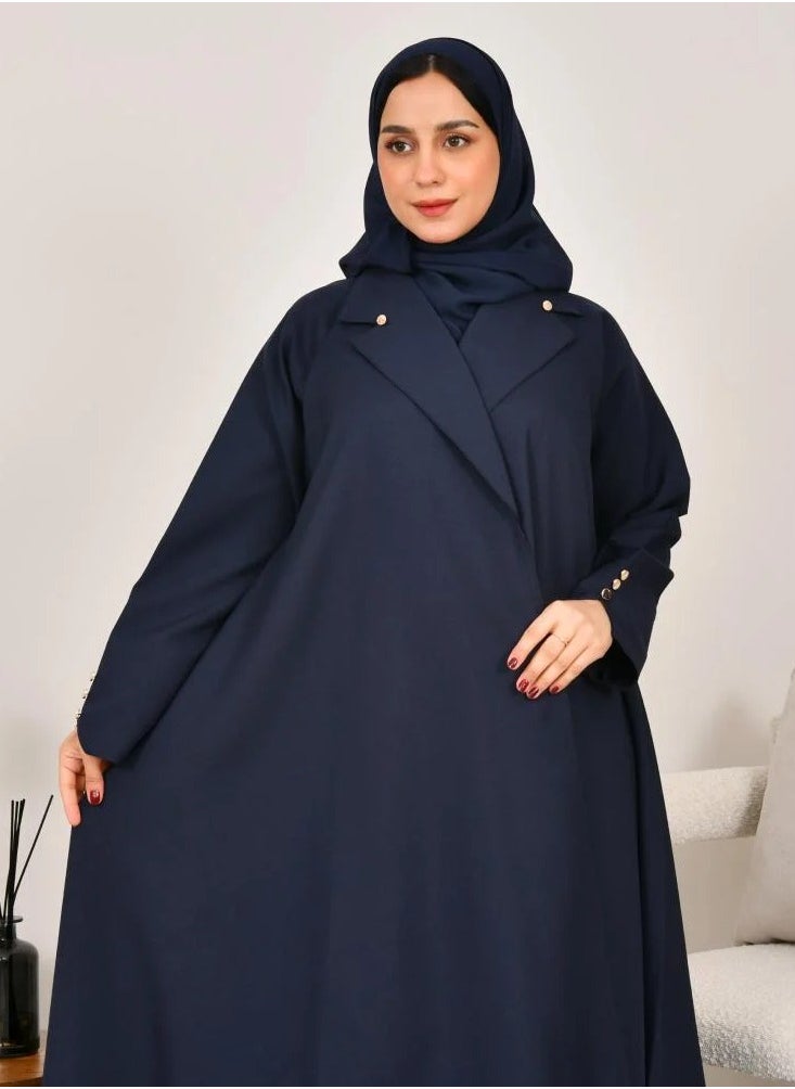 lamha abaya - Navy blue cloche blazer with gold buttons on the sleeves and collar - Image 1