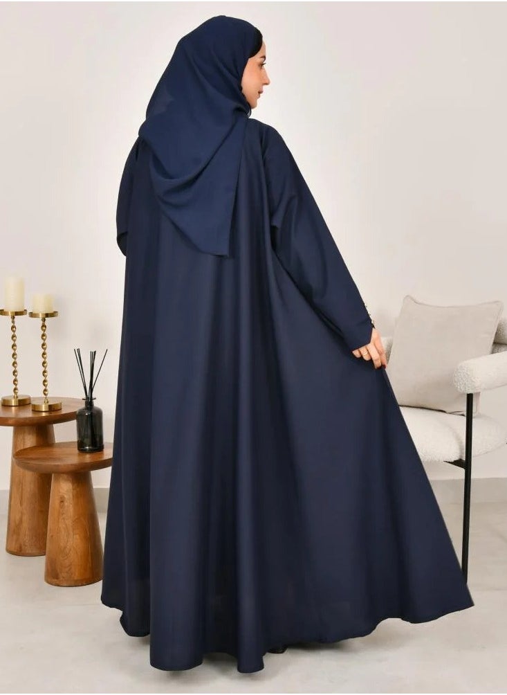 lamha abaya - Navy blue cloche blazer with gold buttons on the sleeves and collar - Image 1