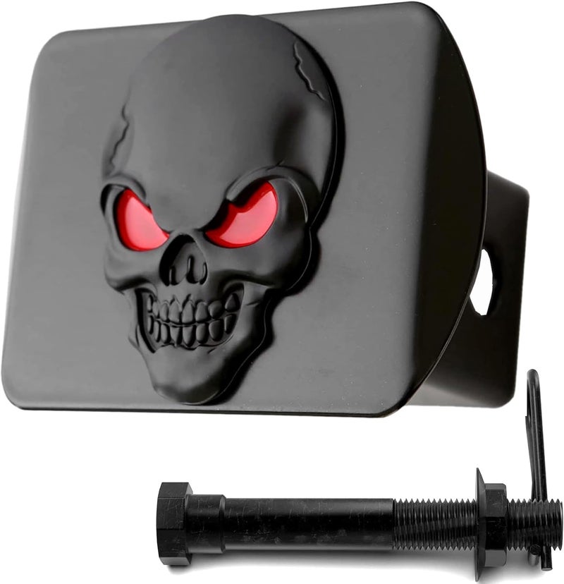 LFPartS 100% Metal Skull 3D Emblem Trailer Hitch Cover for 2" Receivers (Black Red on Black) - Image 1