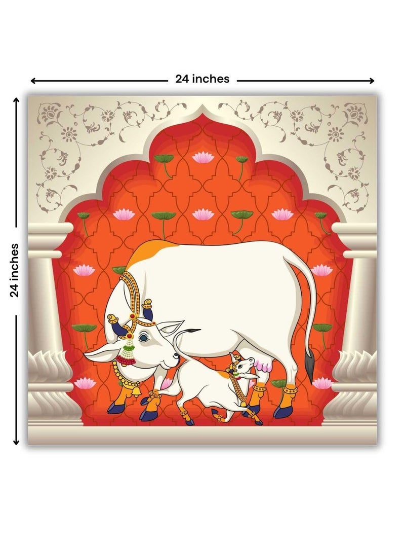 Casperme Kamdhenu Cow Vastu Prosperity Cotton Canvas Wall Painting For Living Room for Bedroom, Hotels & Office Decoration (Orange, 24 x 24 inches) - Image 4