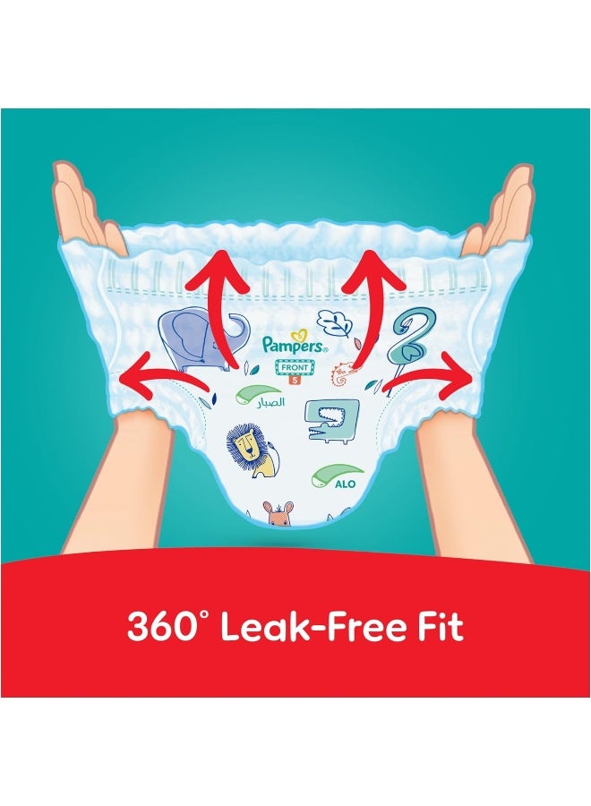 بامبرز Pampers Rash Protection Pants Diapers, Size 5, 12-18kg, +50% Aloe Vera Lotion, 360° Leak-Free Fit for up to 100% Leakage Protection, Giga Box, 210 Count - Image 1