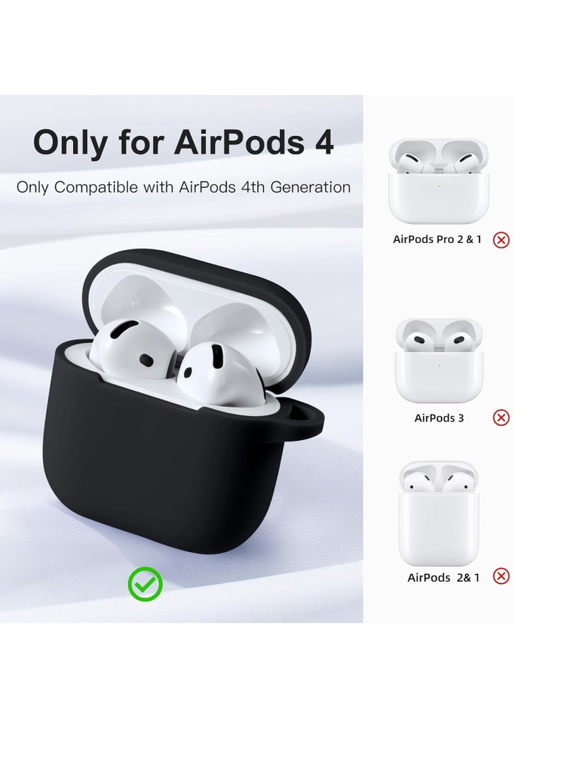 Compatible with AirPods 4 Case(2024), Soft Silicone Full Protective Case Cover for Apple AirPods 4 Case with Keychain, Compatible with AirPods 4th Generation Case for Women Men (Black) - Image 2