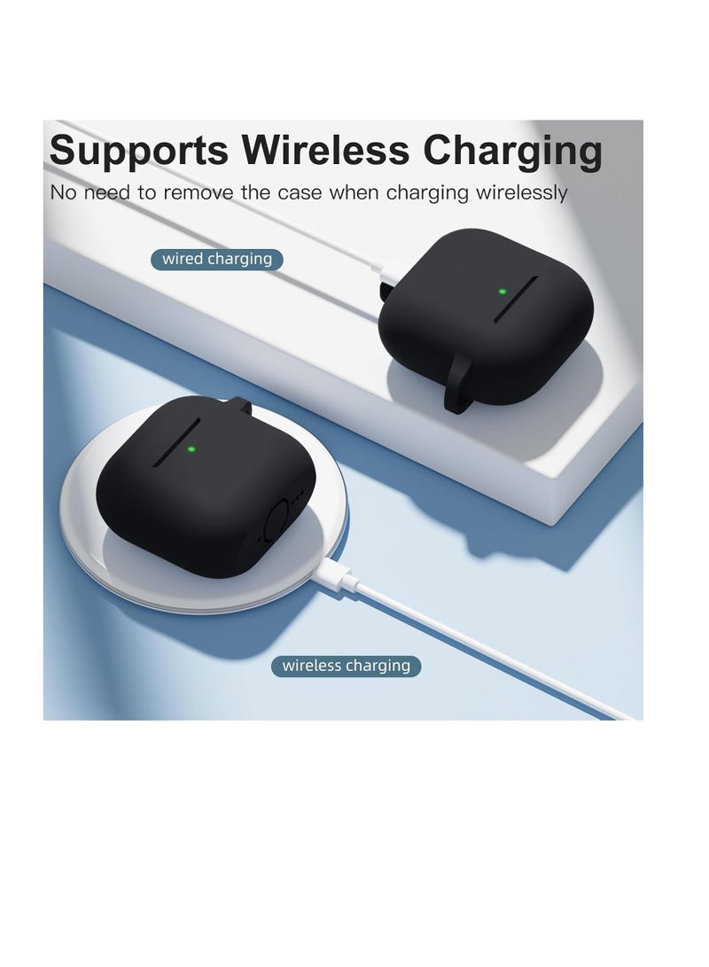 Compatible with AirPods 4 Case(2024), Soft Silicone Full Protective Case Cover for Apple AirPods 4 Case with Keychain, Compatible with AirPods 4th Generation Case for Women Men (Black) - Image 3