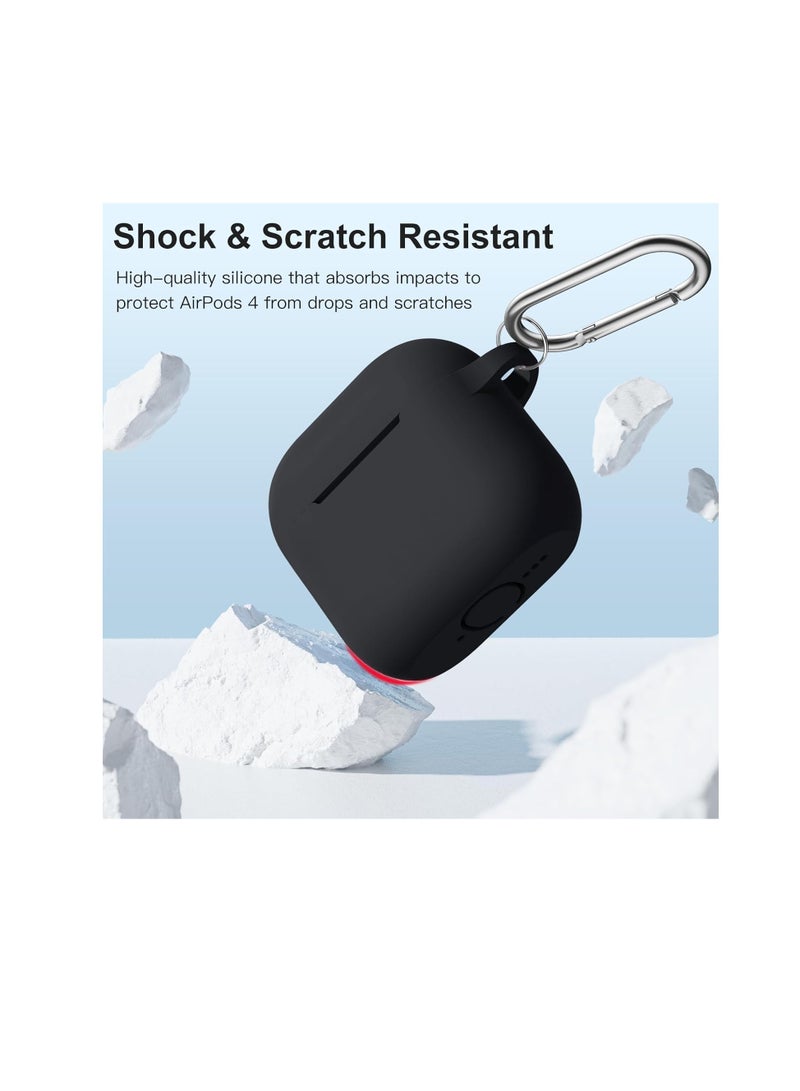 Compatible with AirPods 4 Case(2024), Soft Silicone Full Protective Case Cover for Apple AirPods 4 Case with Keychain, Compatible with AirPods 4th Generation Case for Women Men (Black) - Image 4