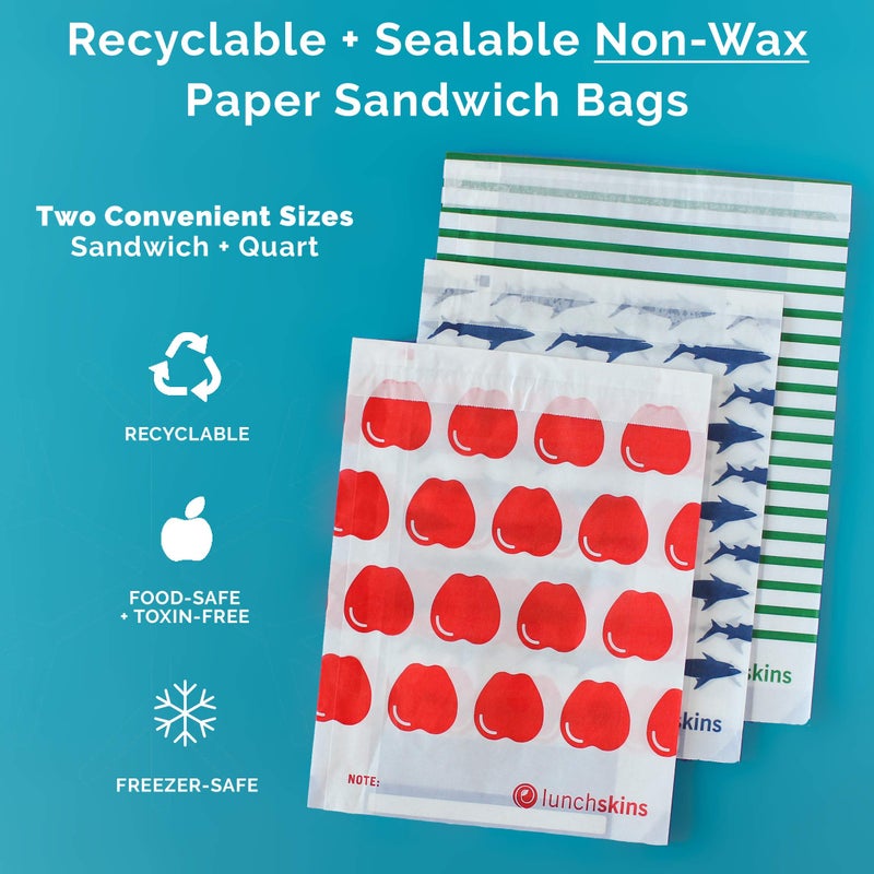 Lunchskins Recyclable + Sealable Paper Sandwich Bags, w/Closure Strip, 100-Count, Apple, 2-Pack - Image 2
