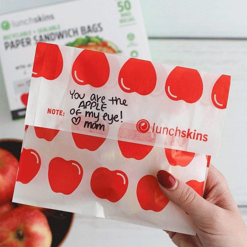 Lunchskins Recyclable + Sealable Paper Sandwich Bags, w/Closure Strip, 100-Count, Apple, 2-Pack - Image 5