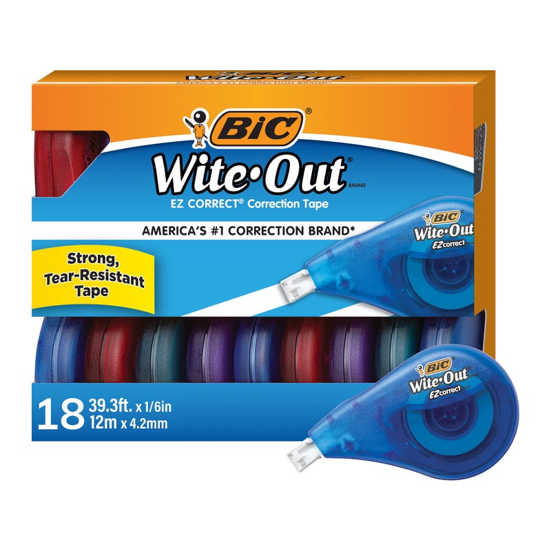 BIC Wite-Out EZ Correct Correction Tape, Tear-Resistant and No Dry Time, 18-Count Pack in White - Image 1