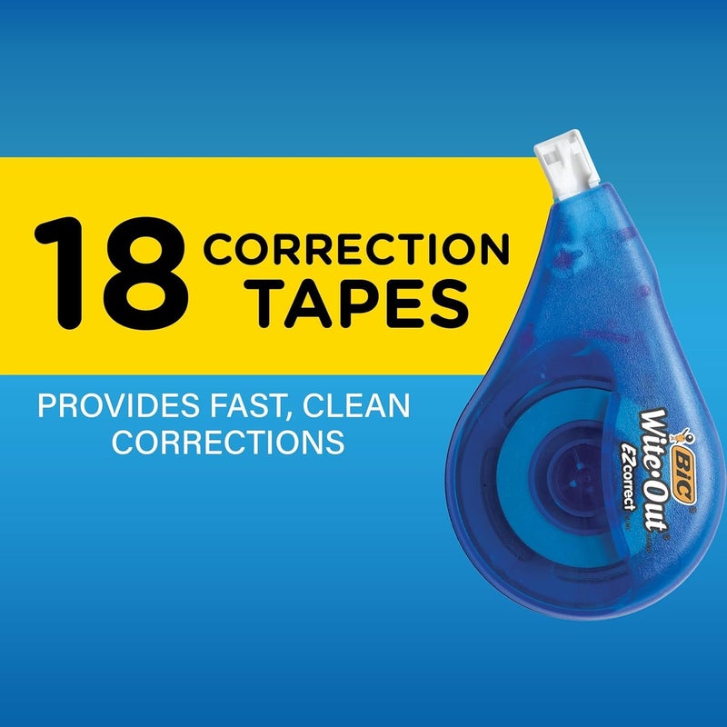 BIC Wite-Out EZ Correct Correction Tape, Tear-Resistant and No Dry Time, 18-Count Pack in White - Image 3