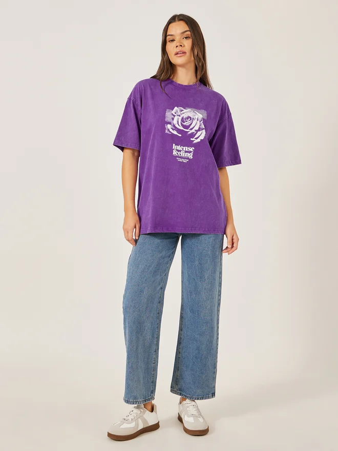 Styli Styli Acid Washed Graphic Print Short Sleeve Oversized T-Shirt