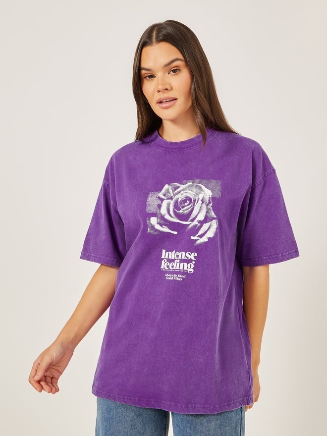 Styli Acid Washed Graphic Print Short Sleeve Oversized T-Shirt - Image 2