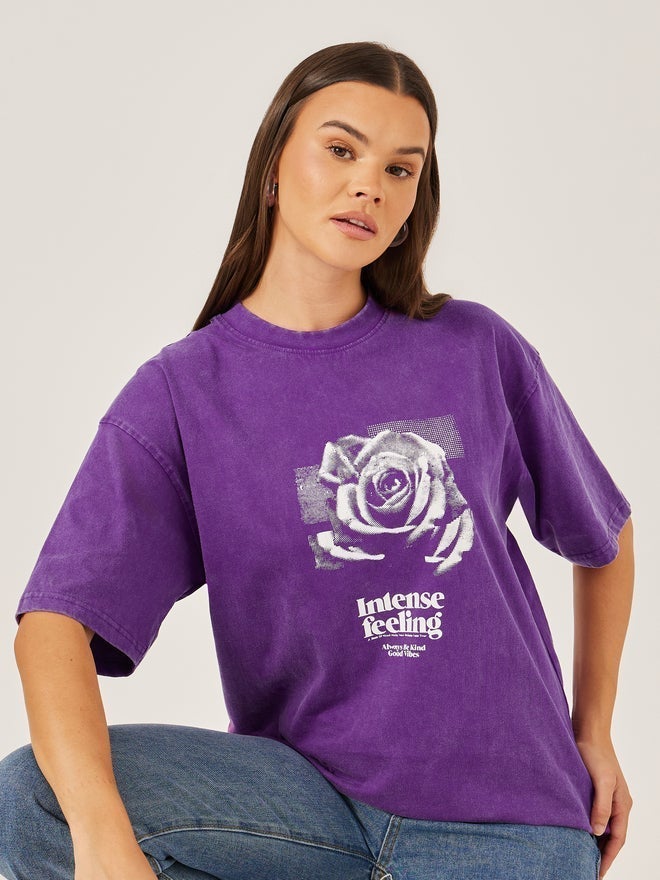 Styli Acid Washed Graphic Print Short Sleeve Oversized T-Shirt - Image 1