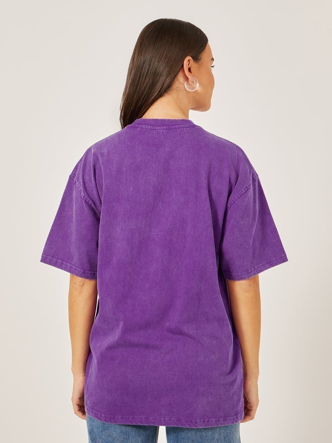 Styli Acid Washed Graphic Print Short Sleeve Oversized T-Shirt - Image 5