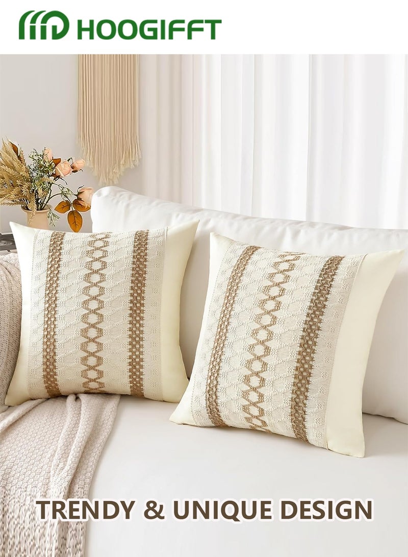 HOOGIFFT Throw Pillow Covers Set of 2, Beige 18x18 Inch Decorative Farmhouse Boho Geometric Pattern Cushion Cases for Couch Bedroom Living Room Sofa Everyday Use - Image 2