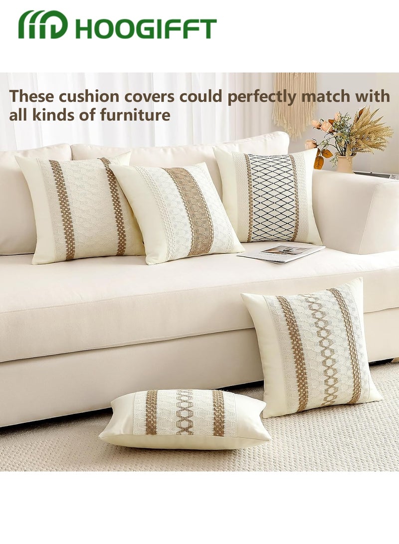 HOOGIFFT Throw Pillow Covers Set of 2, Beige 18x18 Inch Decorative Farmhouse Boho Geometric Pattern Cushion Cases for Couch Bedroom Living Room Sofa Everyday Use - Image 3