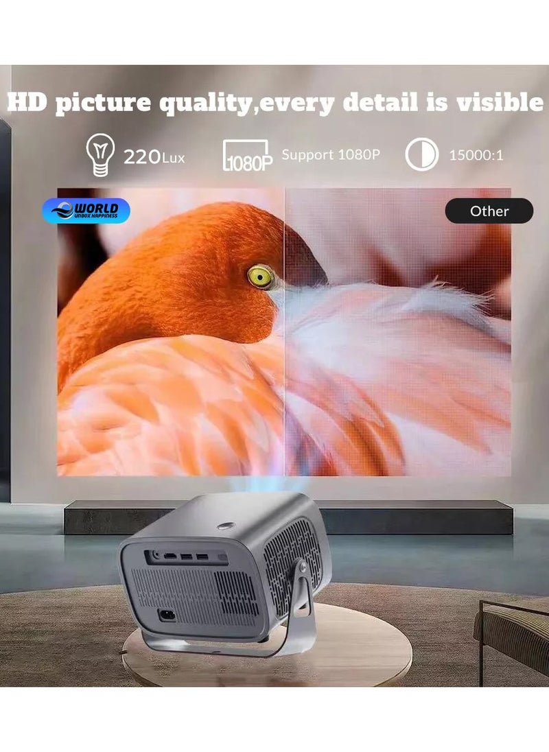 Eworld - Portable 360° Rotating Projector with Auto Keystone, Electric Focus and 220 Lumens, 4K Full HD 1280x1080P Dual WiFi Display for Outdoor and Home Movie Theater, Compatible with Android 11.1, Grey - Image 1