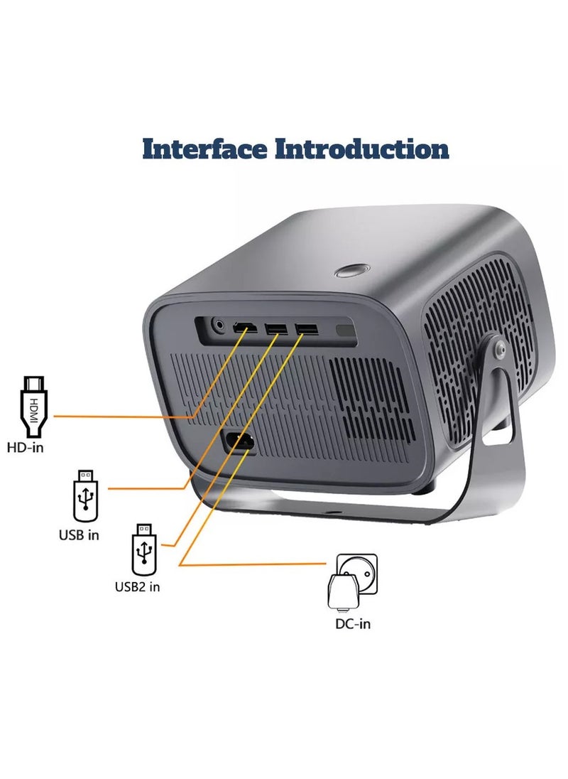 Eworld - Portable 360° Rotating Projector with Auto Keystone, Electric Focus and 220 Lumens, 4K Full HD 1280x1080P Dual WiFi Display for Outdoor and Home Movie Theater, Compatible with Android 11.1, Grey - Image 1
