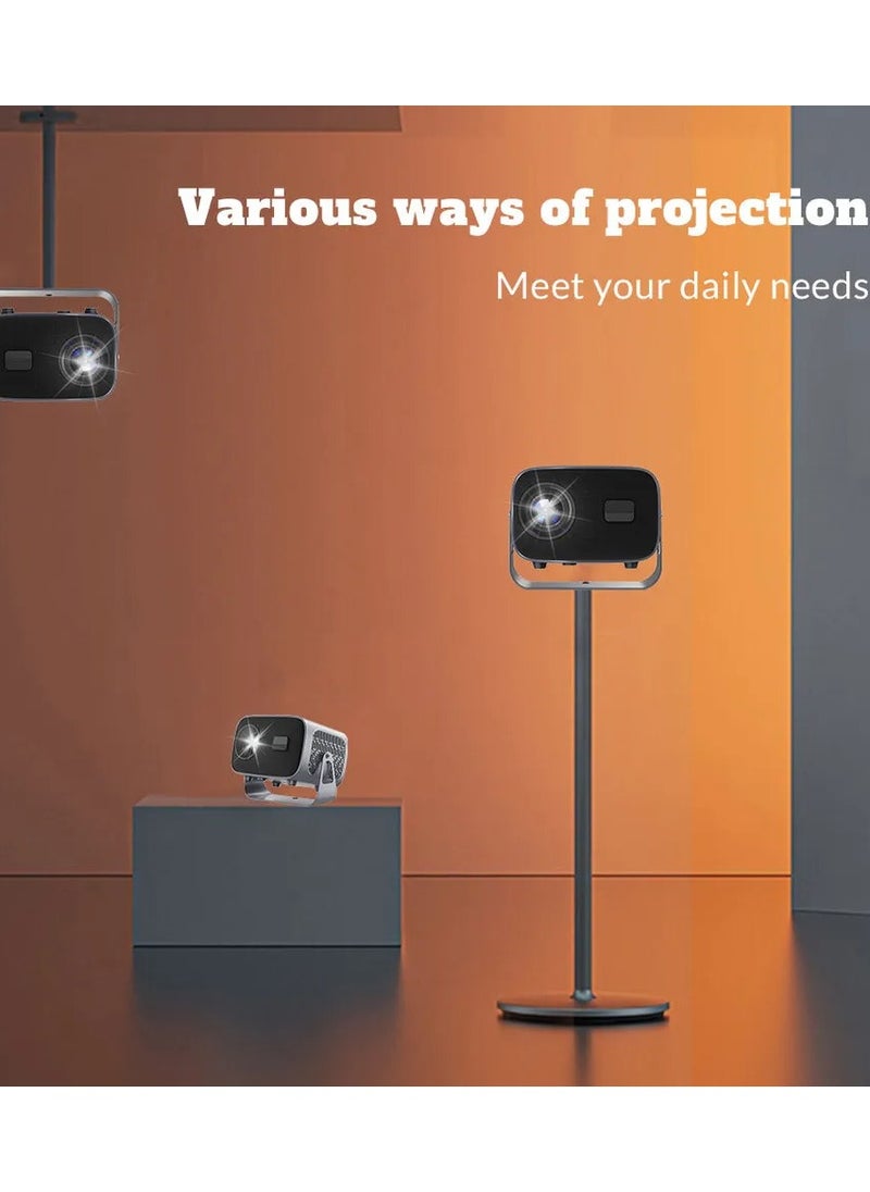 Eworld - Portable 360° Rotating Projector with Auto Keystone, Electric Focus and 220 Lumens, 4K Full HD 1280x1080P Dual WiFi Display for Outdoor and Home Movie Theater, Compatible with Android 11.1, Grey - Image 1