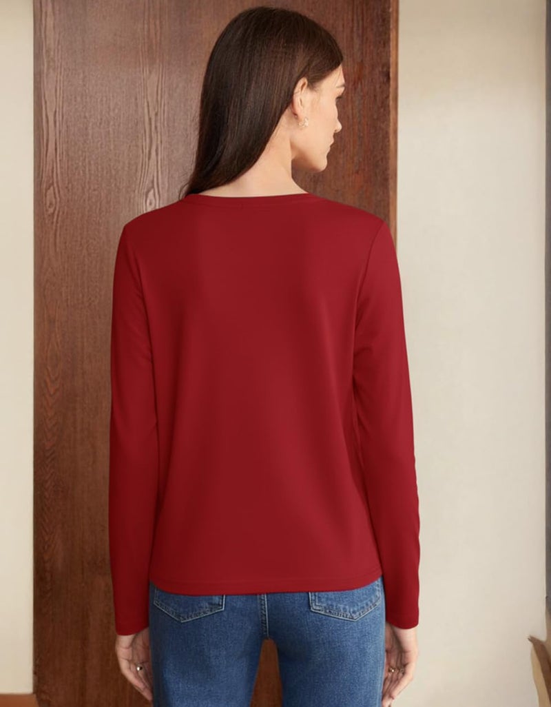 JUNEBERRY® Pure Cotton Round Neck Regular Fit Core Fashion Solid Full Sleeve T-Shirt for Women & Girls (JB_FS_REG_RD_XL) Red - Image 5