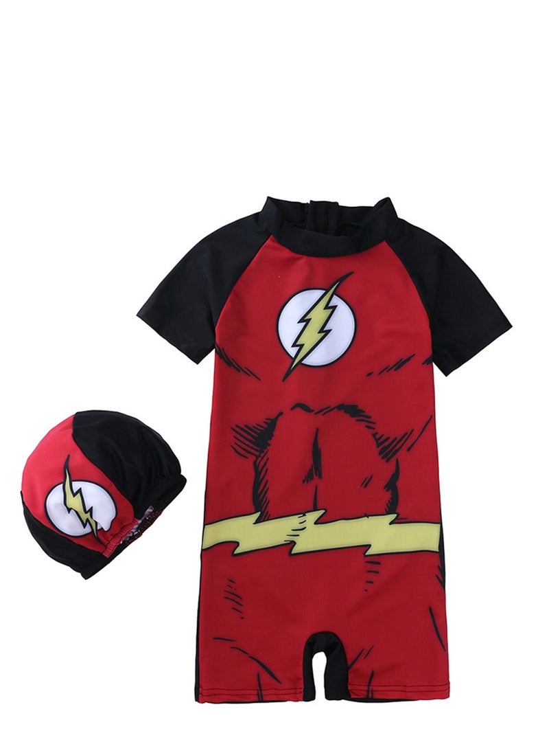 KIDS TALES - Cartoon Cartoon Children's Swimsuit With Swimming Cap Outdoor Beach Hot Spring Swimsuit Red - Image 1