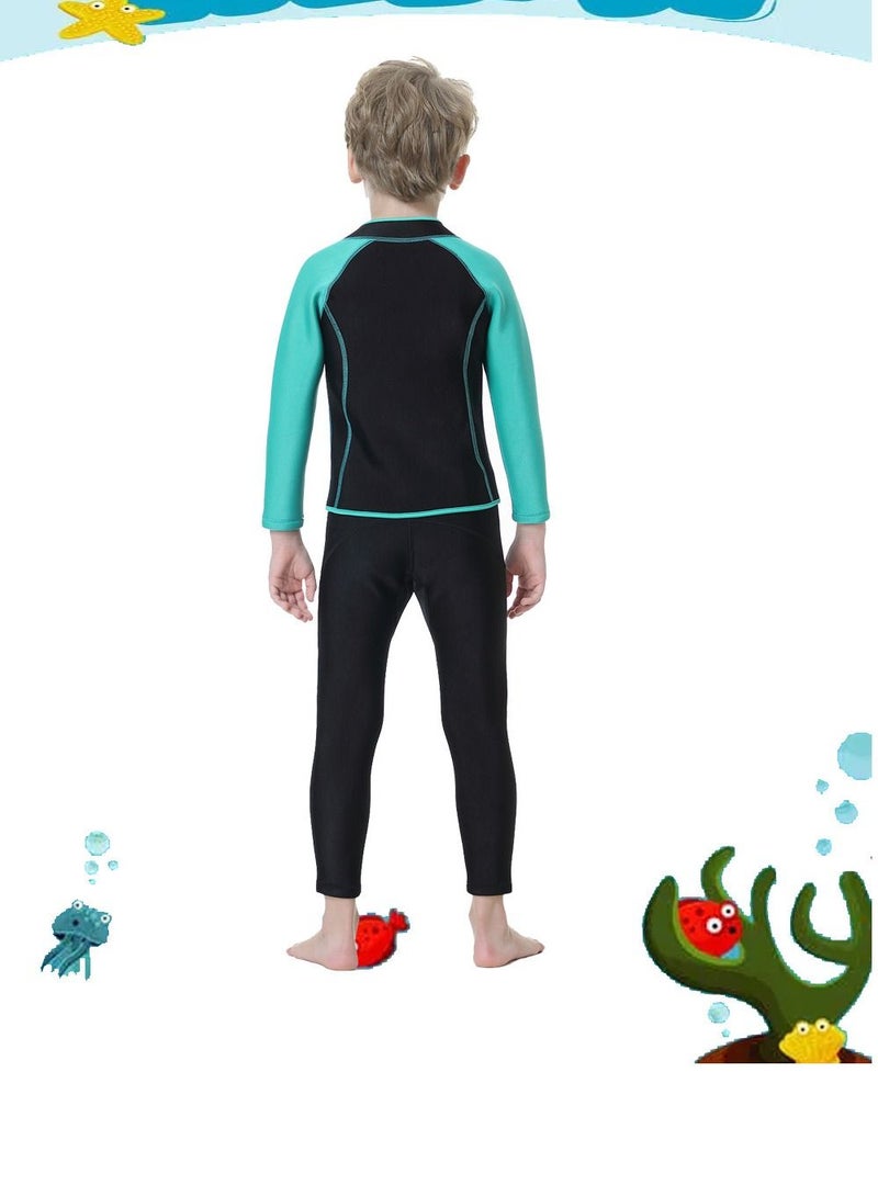 Loquat Children's Wetsuit 2.5MM Separate Body Warm Swimsuit For Boys And Girls Long Sleeve Winter Diving And Surfing Jellyfish Green  - Image 2
