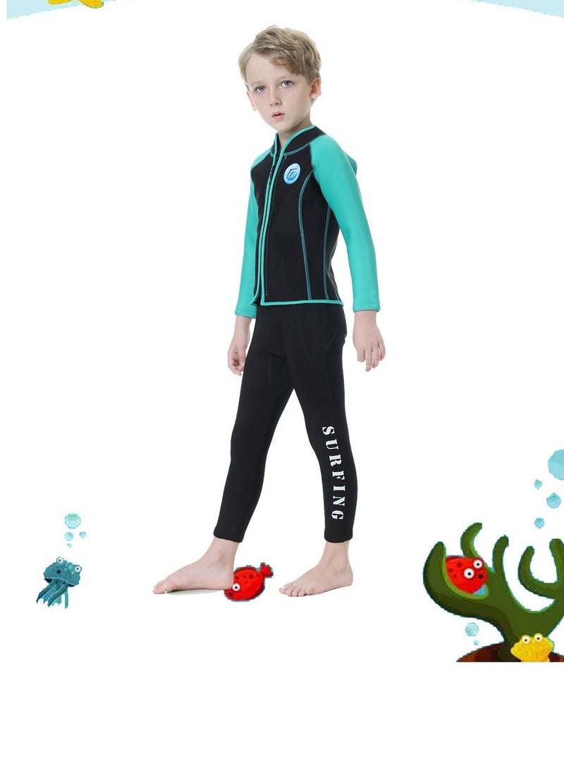 Loquat Children's Wetsuit 2.5MM Separate Body Warm Swimsuit For Boys And Girls Long Sleeve Winter Diving And Surfing Jellyfish Green  - Image 1