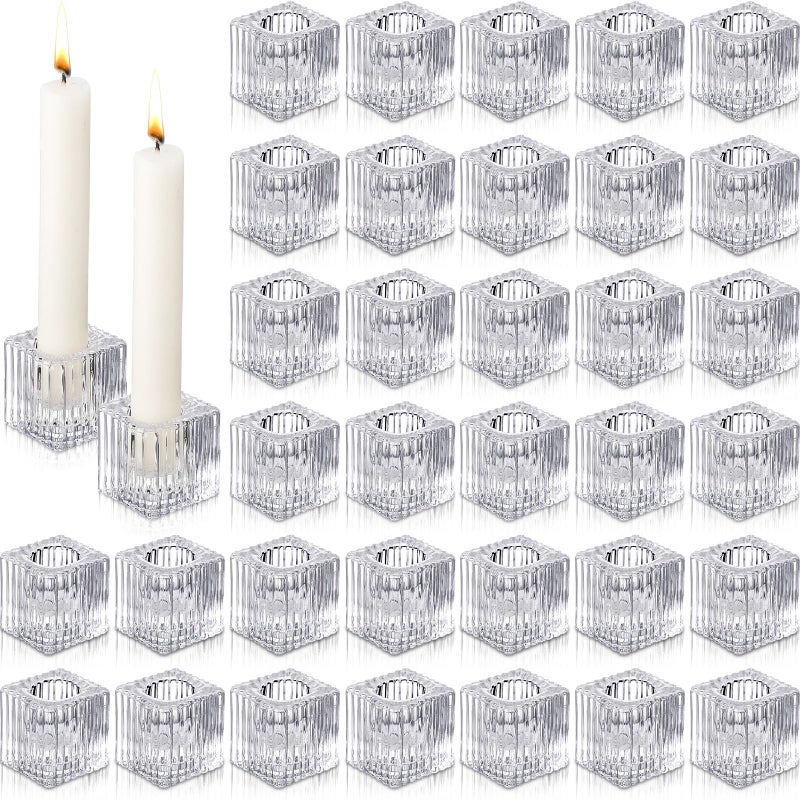 Hsei 36 Pcs Glass Taper Candle Holders Bulk 1.5 Inch Clear Small Glass Candlestick Holders for 0.98 Inch Tapered Stick - Image 1