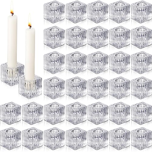 Hsei 36 Pcs Glass Taper Candle Holders Bulk 1.5 Inch Clear Small Glass Candlestick Holders for 0.98 Inch Tapered Stick - Image 2
