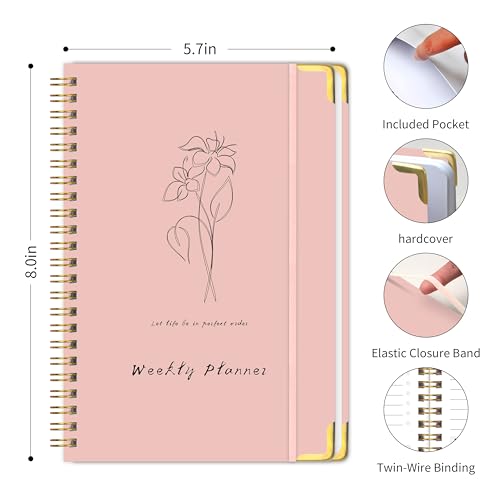 KAICN Undated Weekly Planner with Metal Corner Hardcover Notebook , A5 Size Journal with To Do List Planner, Habit Tracker,Weekly Goals for ADHD,Student, Office, Women, Men ,Gifts,6 x 8 inches，Spiral Bindding ,Pink - Image 2