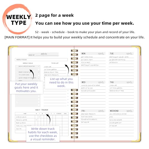 KAICN Undated Weekly Planner with Metal Corner Hardcover Notebook , A5 Size Journal with To Do List Planner, Habit Tracker,Weekly Goals for ADHD,Student, Office, Women, Men ,Gifts,6 x 8 inches，Spiral Bindding ,Pink - Image 4