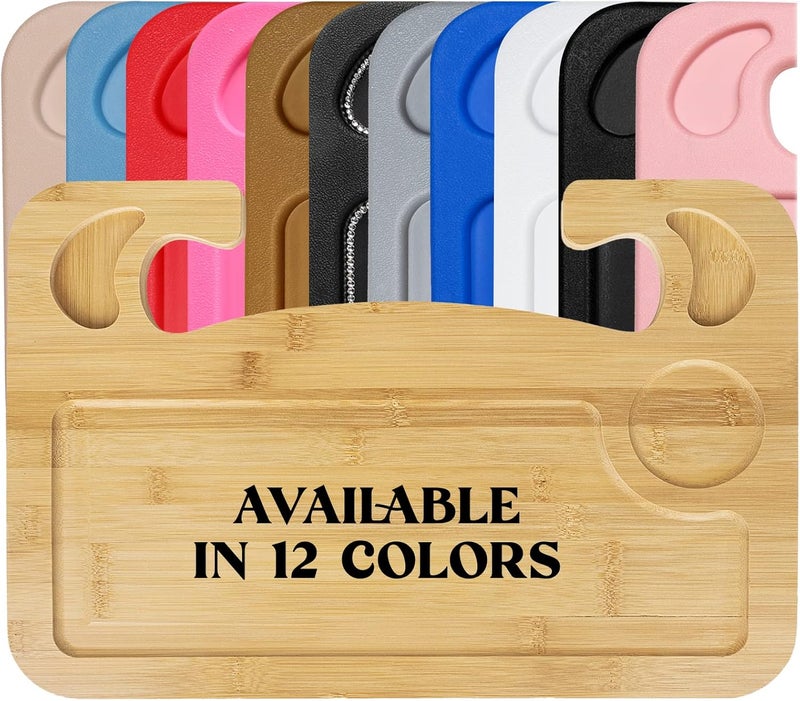 lebogner Steering Wheel Tray, Car Tray for Eating, Hook On Steering Wheel Desk for Food, Laptop and Car Accessories, Car Road Trip Must Haves Gadgets Car Table (Bamboo Wood) - Image 1
