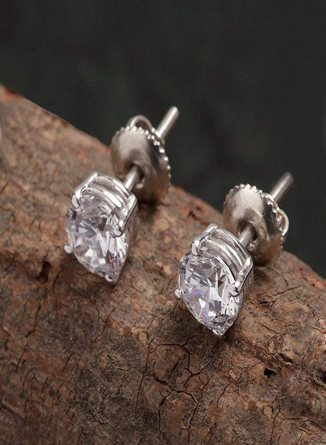 CLARA 925 Sterling Silver Swiss Zirconia 6.5 mm Earring With Screw Back Gift for Women & Girls(White) - Image 4