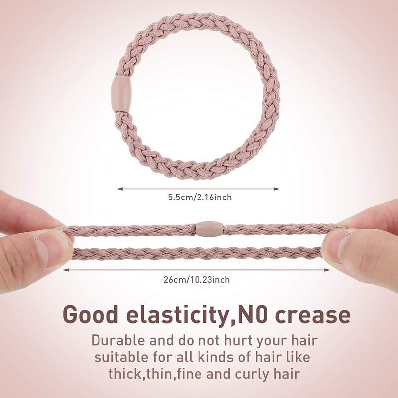 Chuangdi 12 Pieces Cotton Hair Ties Braided Hair Bands Elastic Hair Ties Ropes Braided Ponytail Holders Hair Accessories for Women Girls Thick Heavy and Curly Hair (Mixed Colors) - Image 2