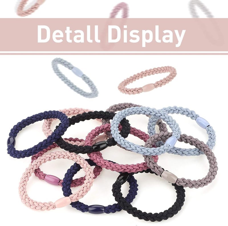 Chuangdi 12 Pieces Cotton Hair Ties Braided Hair Bands Elastic Hair Ties Ropes Braided Ponytail Holders Hair Accessories for Women Girls Thick Heavy and Curly Hair (Mixed Colors) - Image 4